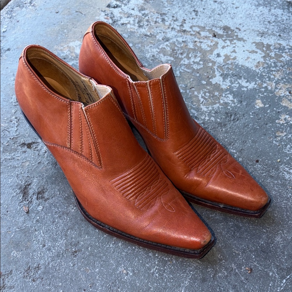 Charlie horse booties western flaw heel 7US heeled Brown Leather Slip-On Shoes